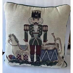 Riverdale Nutcracker Christmas Tapestry Throw Pillow Square 15x15" Vintage